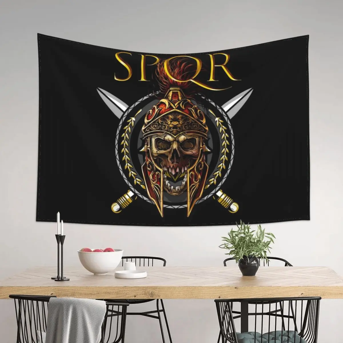 

SPQR Roman Soldier Skull Tapestry Room Decor For Girls Custom Wall Hanging Wall Tapestry