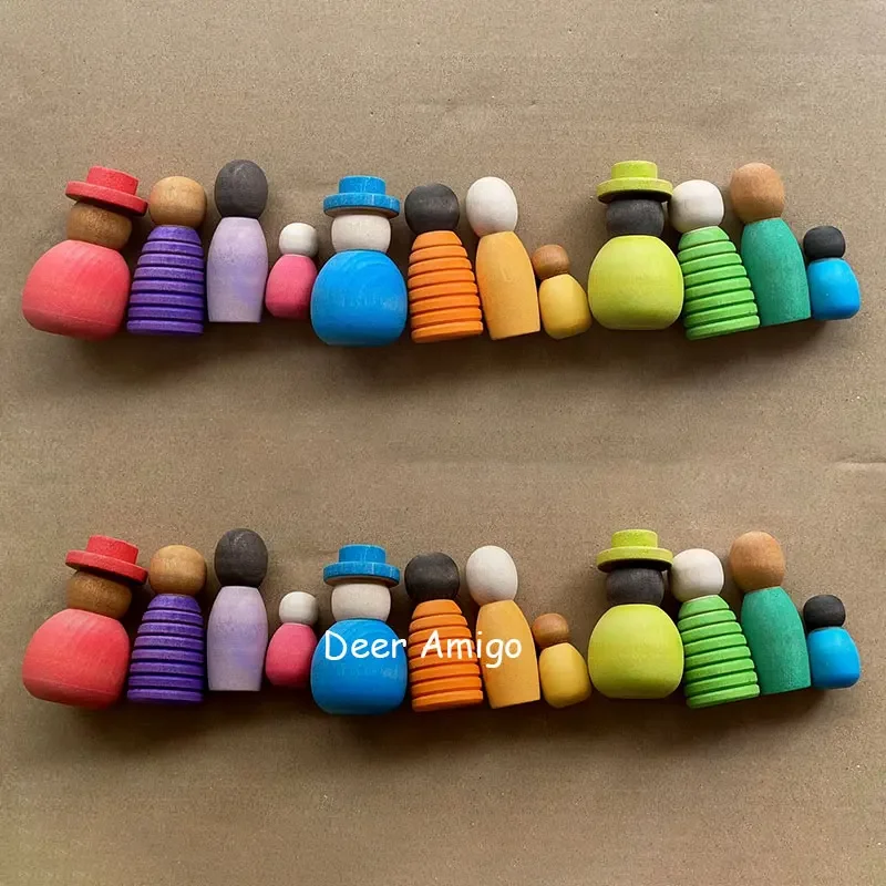 Together Rainbow Peg Dolls Handmade Wooden Toys Montessori Activity Open Ended Play Dolls Natural Montessori Toys for Children