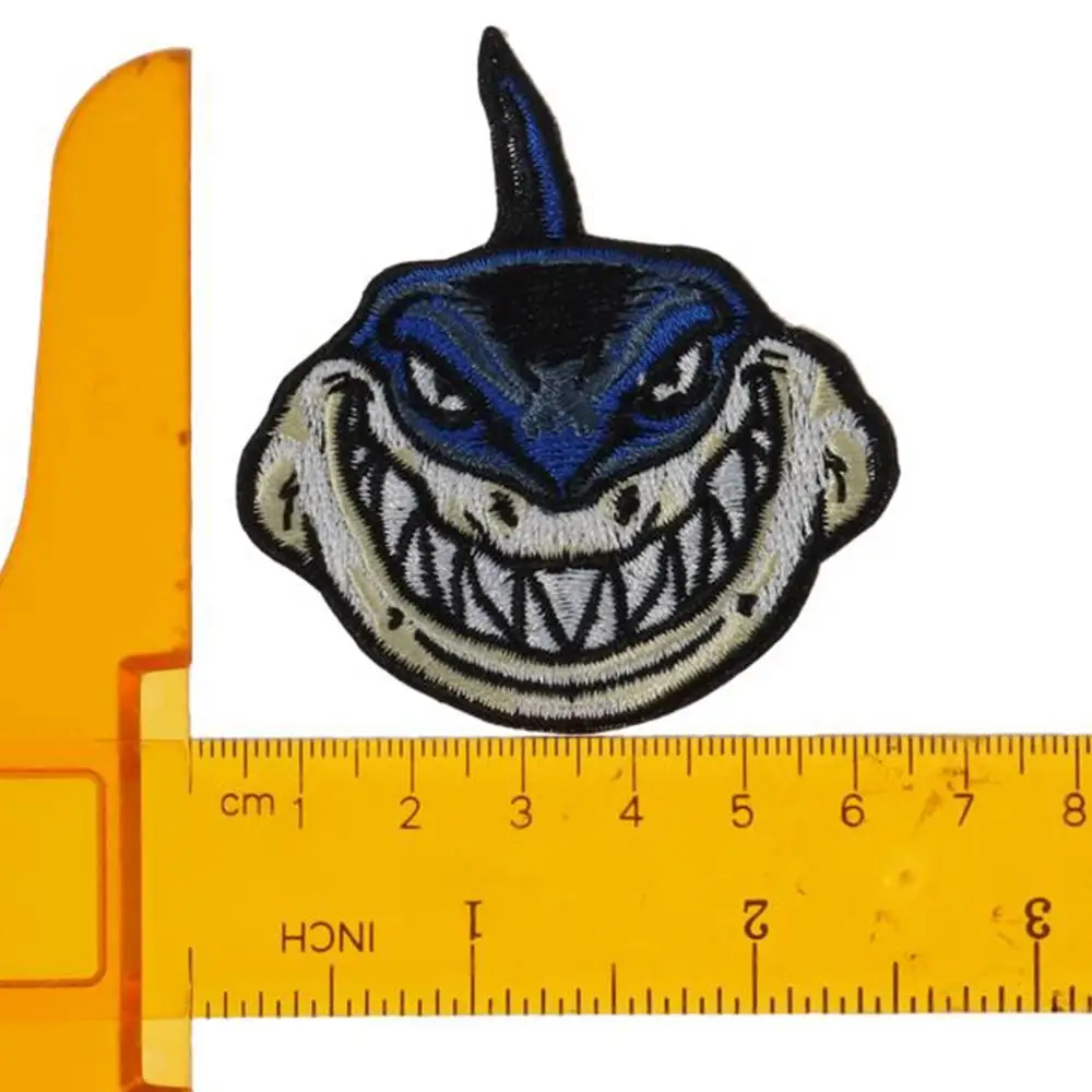 Embroidery Evil Smile Shark Patch Iron on Embroidered Patch Sew Blue 6.1*6.5c'm For Backpack & T-Shirts