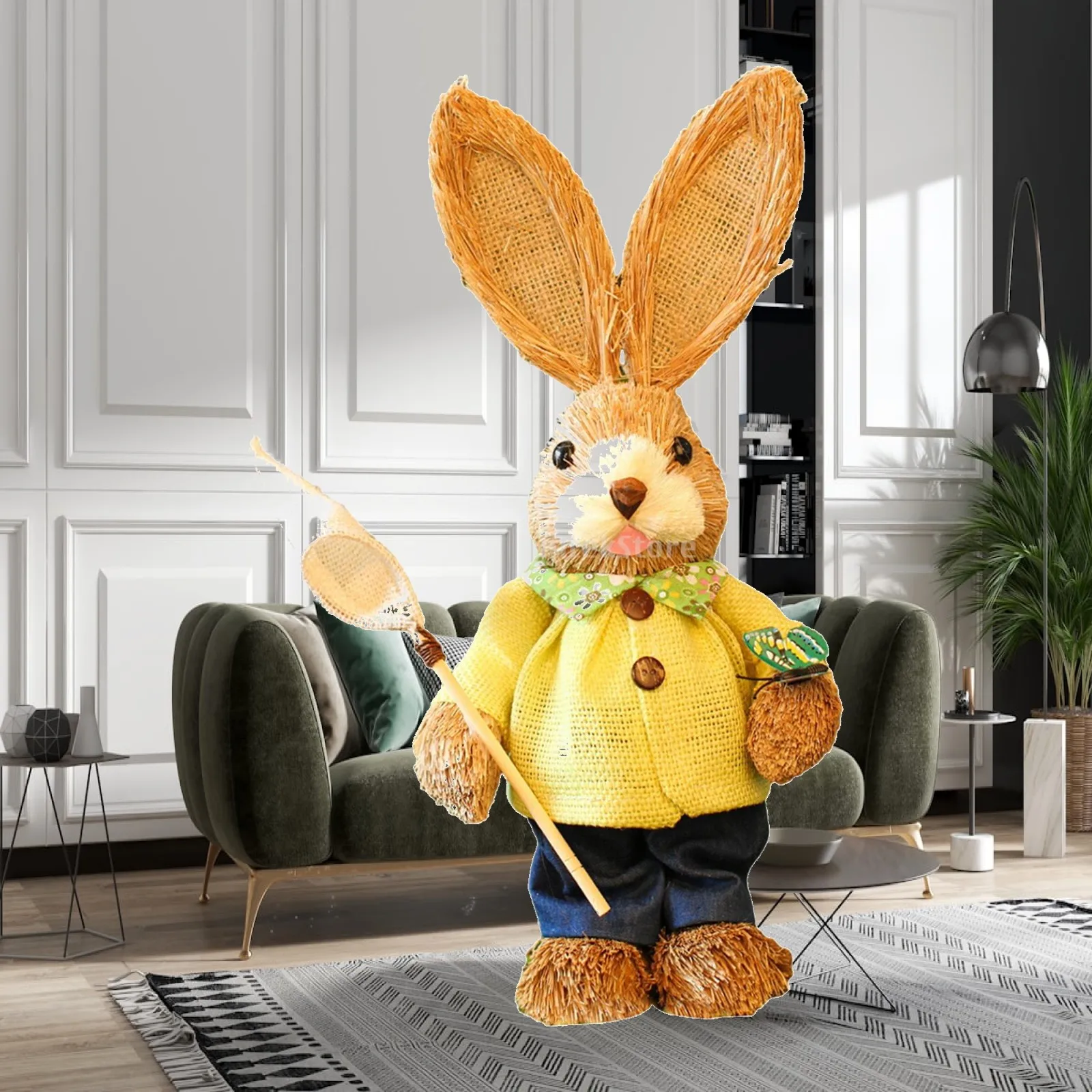 Straw Bunny Figurine DIY Material Pack Handmade Party Supplies Parent Child Cute Cartoon Rabbit Statue for Adults Kids