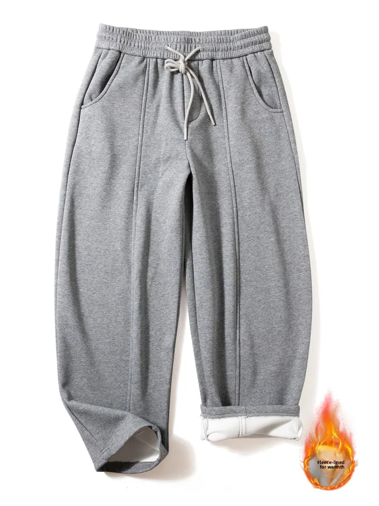 

Мужские зимние повседневные брюки на флисовой подкладке, свободные, с эластичным поясом и шнурком, прямые, простые, универсальные, длинные