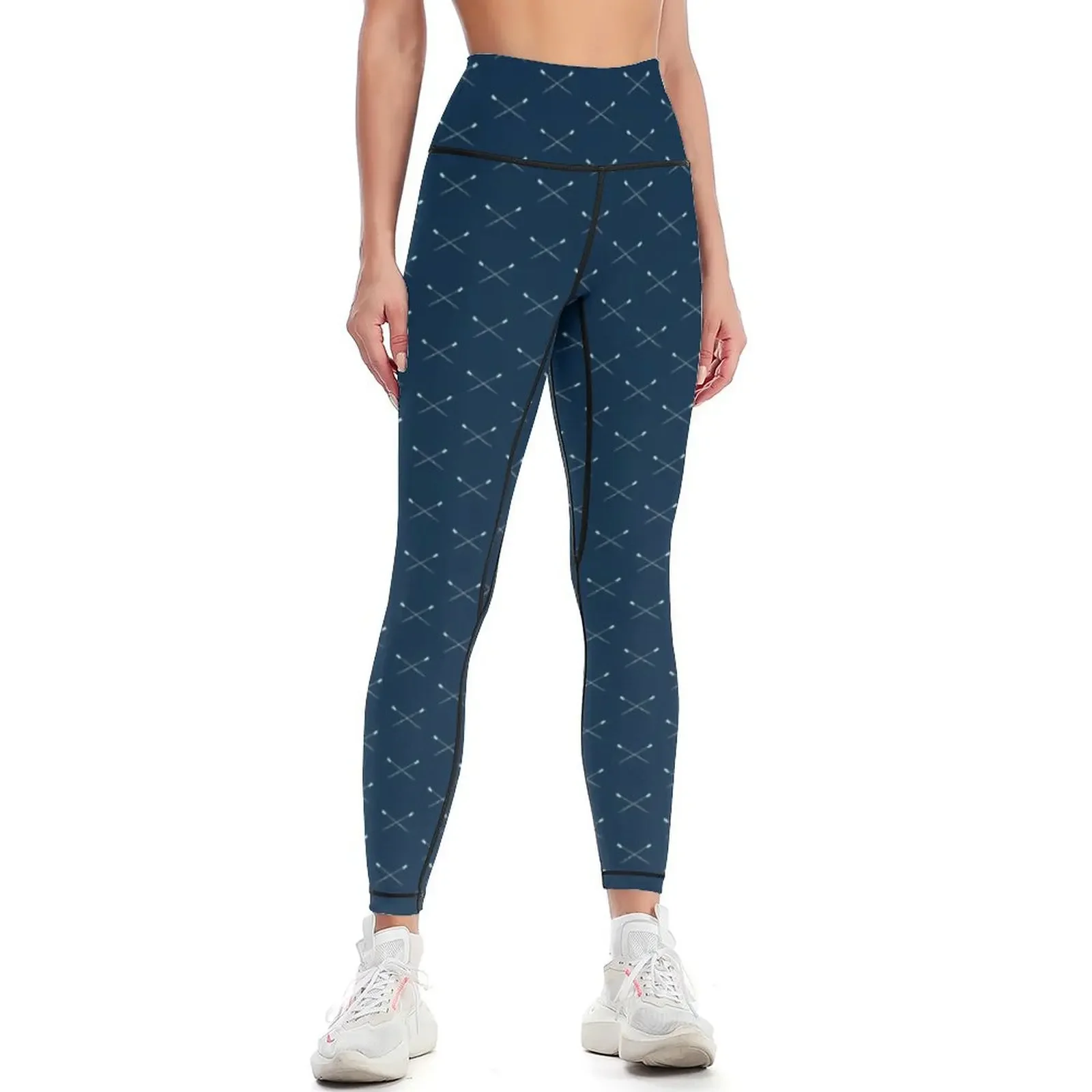 Rowing - Mint Oars on Blue Background Repeating Pattern Leggings gym pants gym's sportswear Womens Leggings