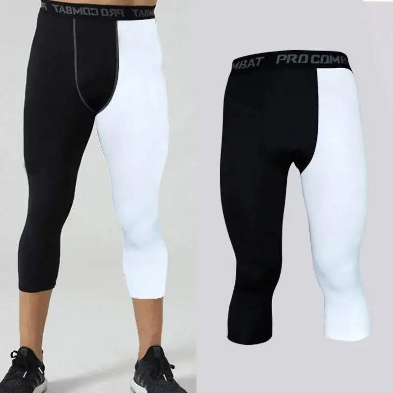 Men Capri Running Tights GYM Student Boy Pants Male Basketball Football Soccer Fitness Workout Exercise Sport Cropped Legging