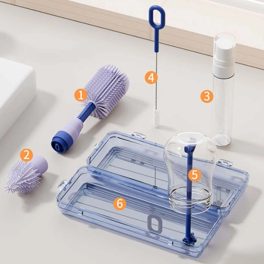 

Набор щеток для чистки бутылочек из АБС-пластика, щетка для бутылочек с защитой от потери, набор щеток для детских сосков, ящик для хранения, сливной кронштейн, стеклянная чашка, миска для мытья инструментов