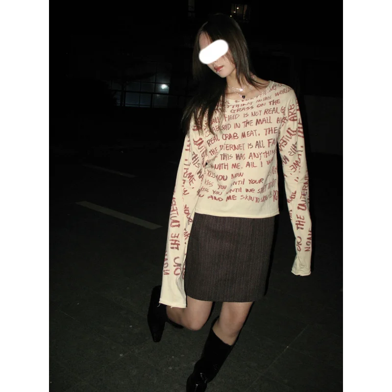 

Retro Punk Street Loose Irregular Women's Letter Printed T-shirt Top