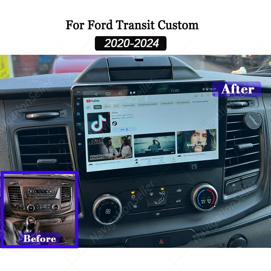 

Autoradio 1 din For Ford Transit Custom 2018 2019 2020 2021 2022 2023 2024 Carplay Screen Android Multimedia Stereo AHD Camera