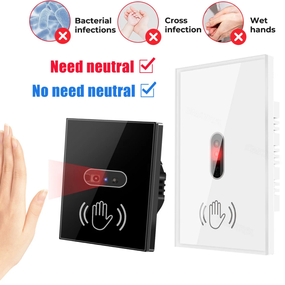 EU/UNS Smart IR Wand Licht Schalter Keine Neutralen Draht Welle Infrarot-sensor No Touch Glas Screen Panel Elektrische power Licht Schalter