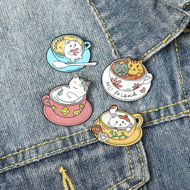 Waiter Pin Alloy Enamel Kitten Accessories Pin Badge Lapel Pins Coffee Cup Pin Cat Pin Coffee Pin Coffee Shop