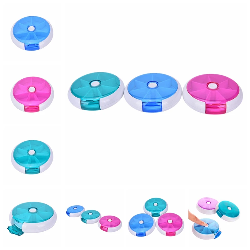 1pc Weekly Rotating Pill Box 7Day Travel Pill Splitter Box Medicine Portable Tablet Cutter Storage 7 Grids Dispenser Container