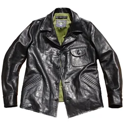 Men's Leather Jacket Horsehide Riders Motorcycle Windproof Brown Coat Vintage Clothes Spring Autumn