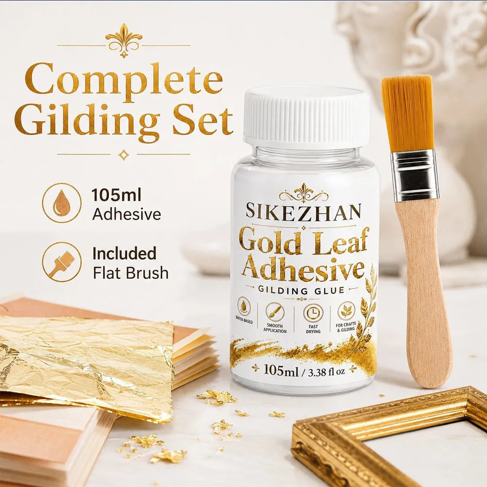 SIKEZHAN Gold Leaf Adhesive 105ml Gilding Water Based Fast Drying Craft Glue for DIY Art Furniture Restoration Multi Surface
