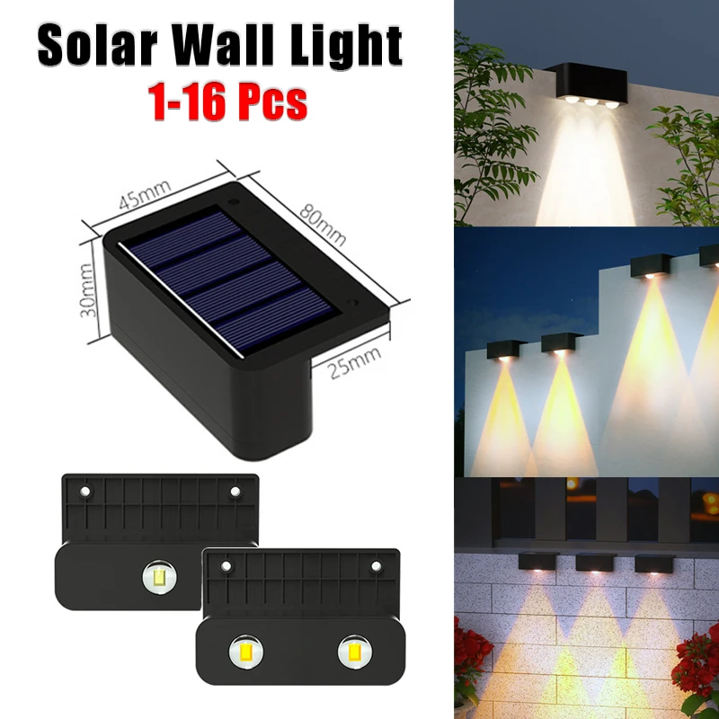 

1-16 Pcs LED Solar Lights Outdoor IP65 Waterproof Porch Light Stair Wall Decorative Lamp for House Yard Fence Pool Garden Decor