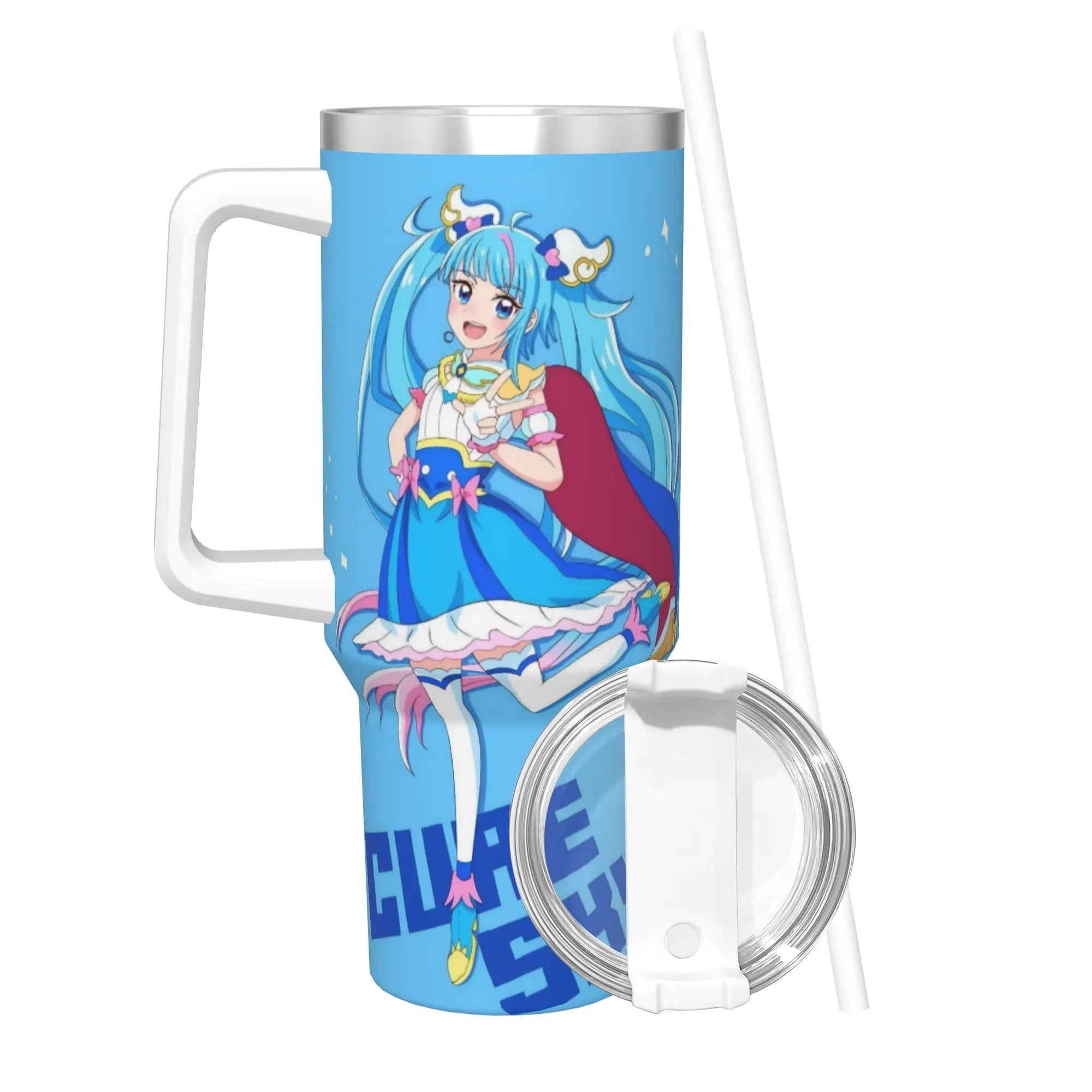 Soaring Sky Pretty Cure Tumbler With Straw  Stainless Steel Tumblers Cup Double Wall Vacuum Insulated for Cold Or Hot 40oz