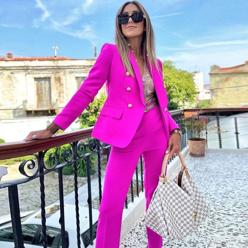 MSMUSI 2025 New Women Sexy Solid Two Piece Set Bodycon Turn Down Collar Button Long Sleeve Blazer Top Pencil Long Pant Set Suit