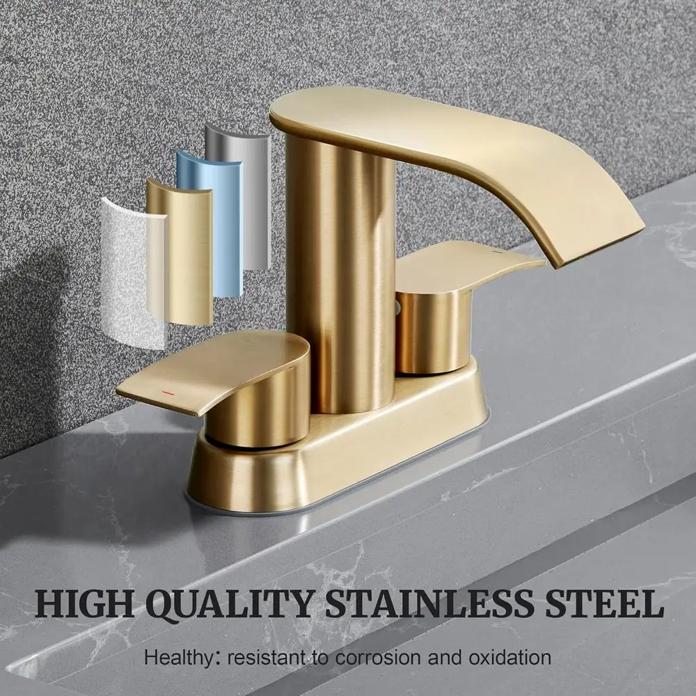 صنبور حوض برونزي شامبانيا 4 سنترات مع مقبضين واستنزاف منبثق لمركبات الترفيهية، مناسب لثقوب 3 أو 2 فتحتين #5