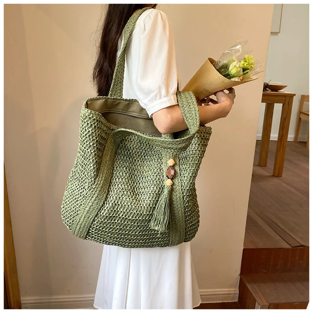 2024 New Straw Braided Bag Single Shoulder Bag Hand-woven Simple Handbag Holiday Bag Casual Trend Tote Bag Shopping Bag