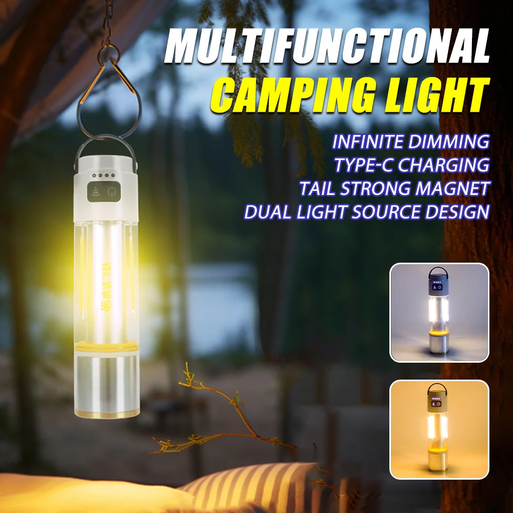 

Multifunctional LED Camping Lantern Type-c Rechargeable ZOOM LED Flashlight with Stepless Dimmable Portable Tent Emergency Light