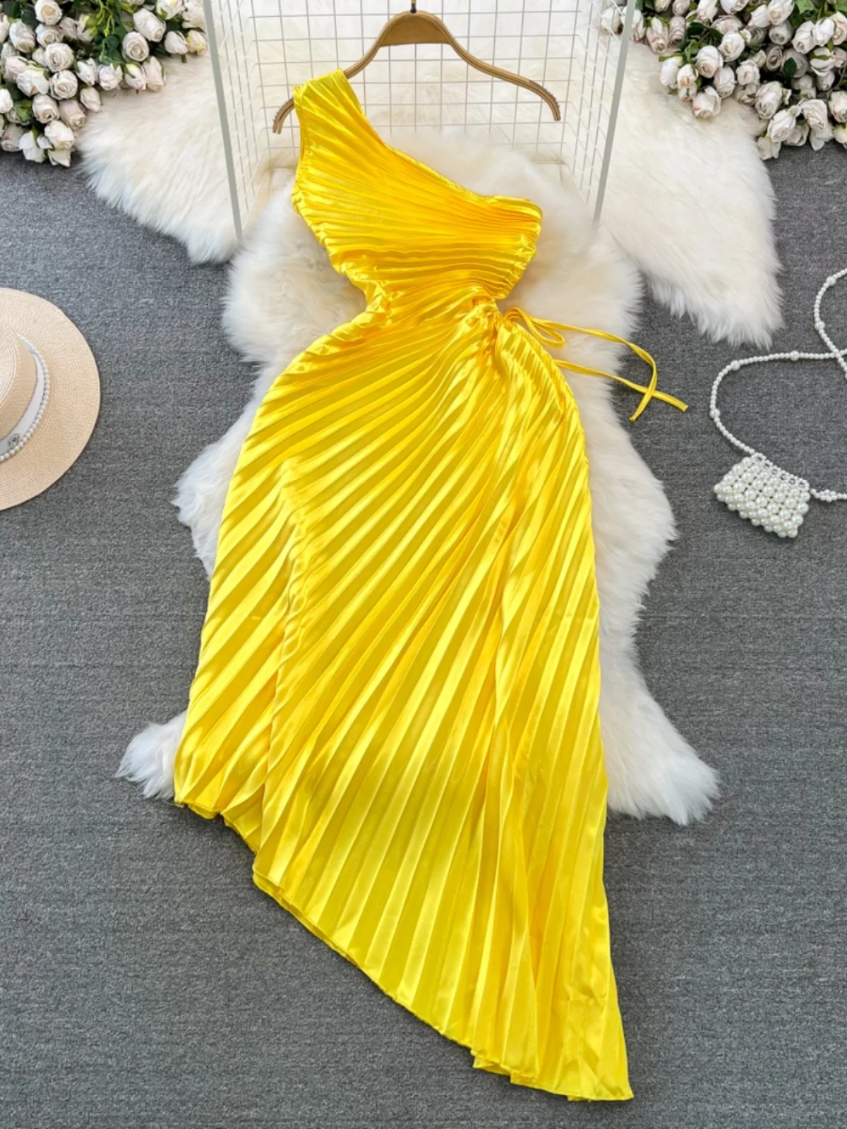 Ele A-Line Midi Dr Beach Vaion Svel Gored Saia l Cintura Emagrecimento Faionable Off-oulder Decorte Lateral