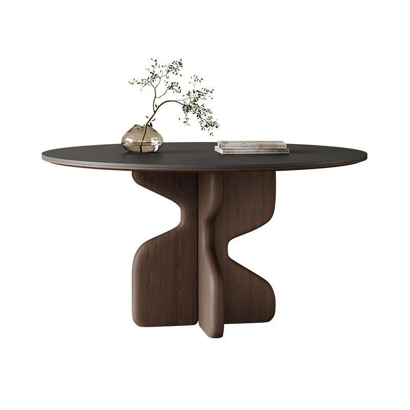 Medieval solid wood dining table round home 2026 new modern simple designer matte rock slab round table