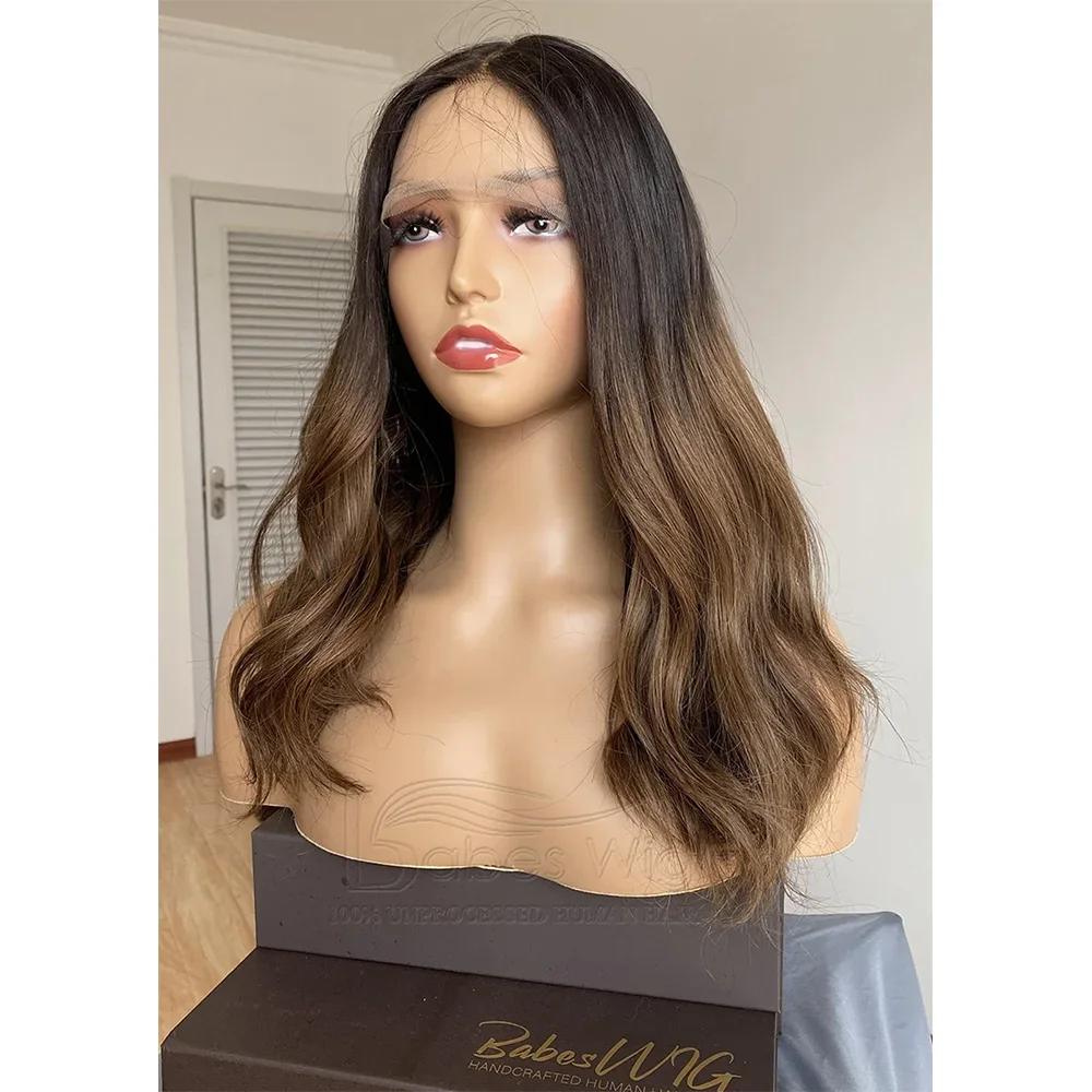 Ombre Brown Soft 26Inch Body Wave 5x5 Silk Base Glueless  Jewish Human Hair Wig Baby Hair HD Lace European Hair Preplucked