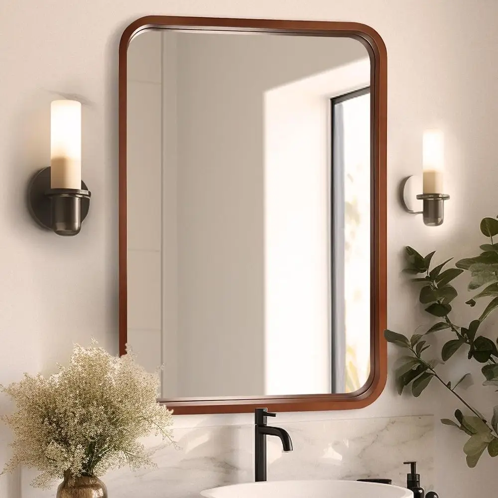 

24x36 Inch Wood Mirror or Bathroom, Wooden e Wall Mirror armhouse Wall Mounted RecMirror or Vanity (Horizontal/Veal Walnut Color