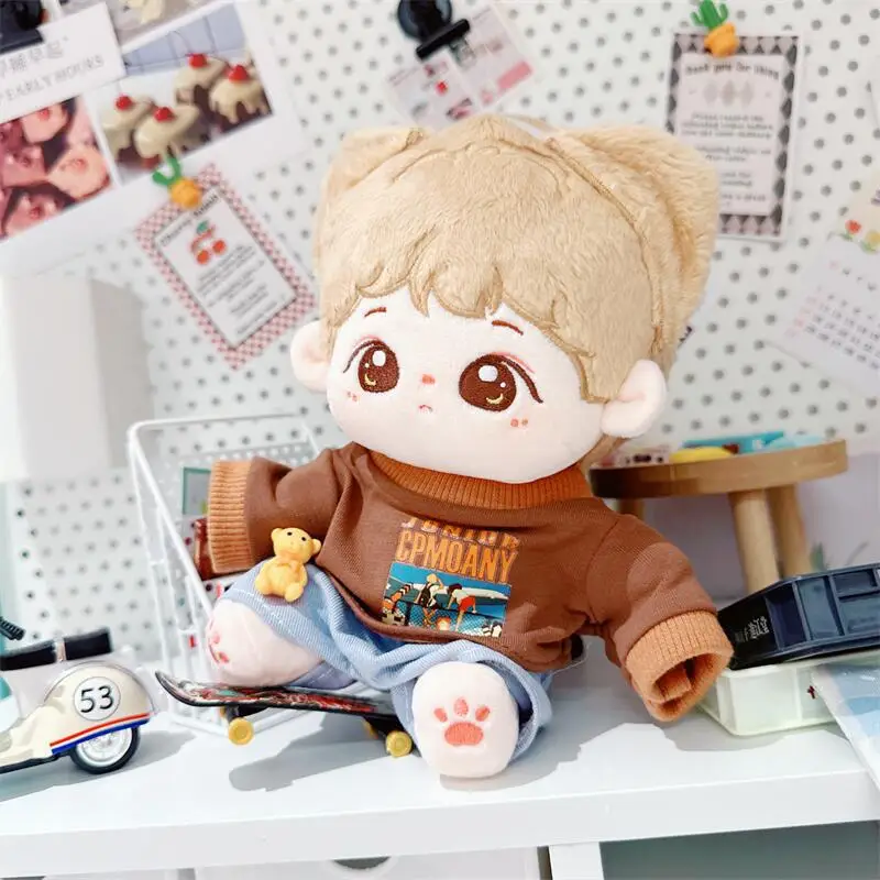 20cm Doll Clothes Cute 2Pcs Cool Boy Suit Blue Jeans Brown Hoodies DIY Clothing Accessories for Girls Fans Kids Collection Gifts