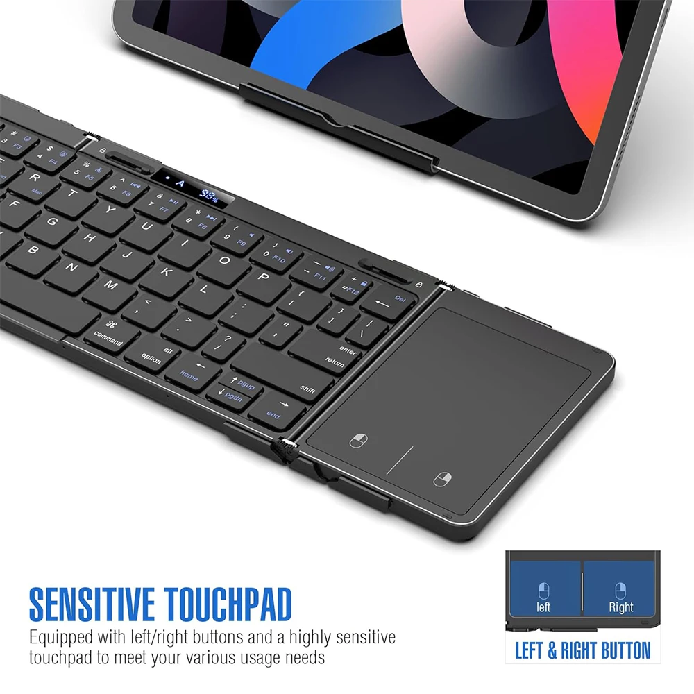 Imagem -03 - Jomaa Liga Bluetooth Teclado Dobrável com Touchpad Bateria Display Recarregável sem Fio Dobrável Teclado Traverl