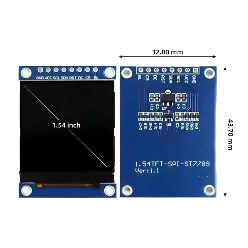 1.54 インチ IPS LCD TFT ディスプレイ モジュール - 240x240 HD カラー スクリーン、ST7789 ドライバー、4 線式 SPI インターフェイス