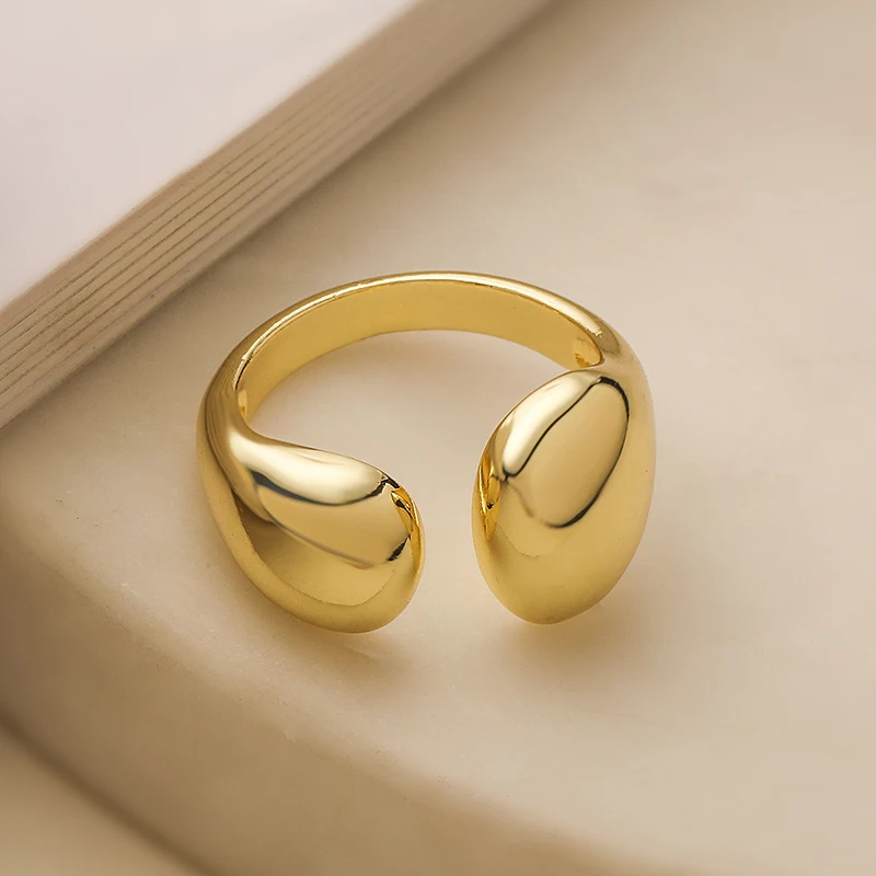 GANPUP Minimalistischer Polierter Verstellbarer Offener Ring für Frauen, Alltagsschmuck, Trendiger Goldfarbener Fingerring, Schmuckgeschenk – Detail 5