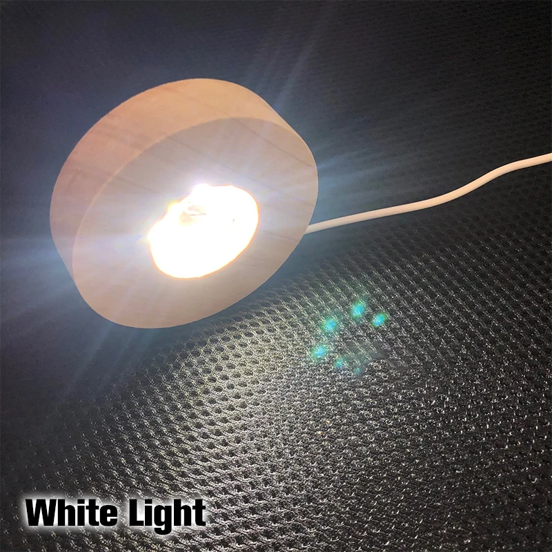 Base di visualizzazione della luce a LED in legno cristallo di vetro resina ornamento artistico Base della lampada da notte in legno espositore rotante a luce LED 60mm