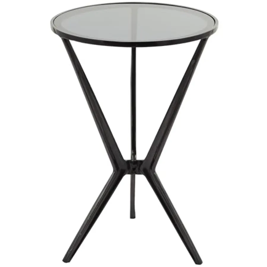 

Aluminum Hourglass Shaped Stand Accent Table with Clear Glass Top,,Black