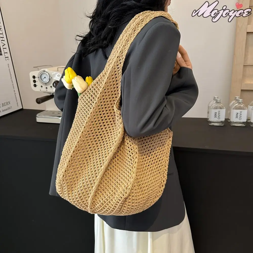

Women Crochet Tote Bag Beach Hollow Out Shoulder Bags Knitted Handbags Fashion Casual Woven Underarm Pouch for Summer Vacation
