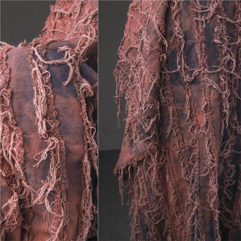 

Железная и черная галстук-окрашенная жаккардовая полосатая юбка с бахромой, дизайнерская ткань