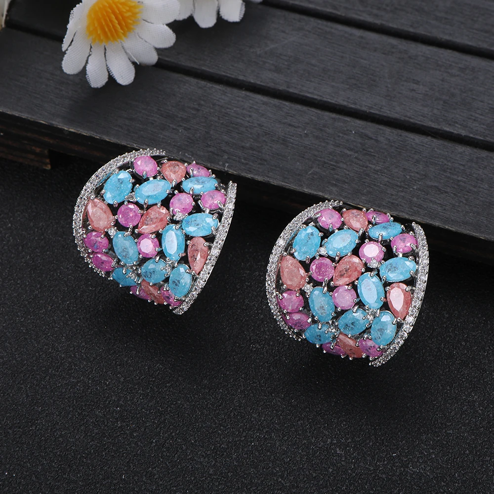 

1 пара серебристо-розовых и синих серег с эффектом омбре и кристаллами для гламурной гала-моды, женские ювелирные изделия, подарок на день рождения