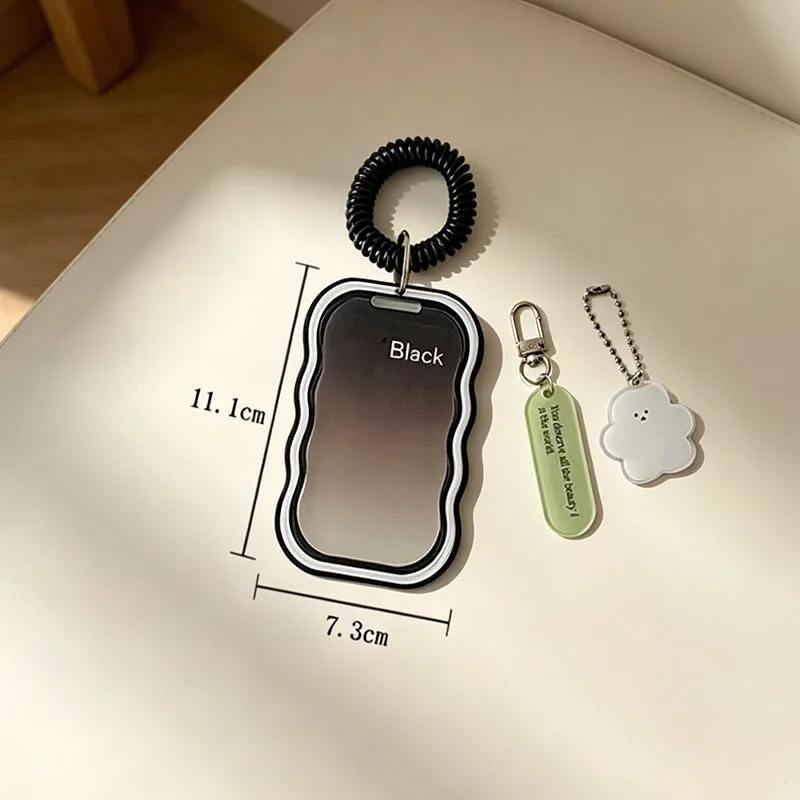 Kawaii Wavy Photocard Holder Cloud Charms Pastel Acrylic ID Card Cover Coil Lanyard Cute Kpop Photo Case For Students