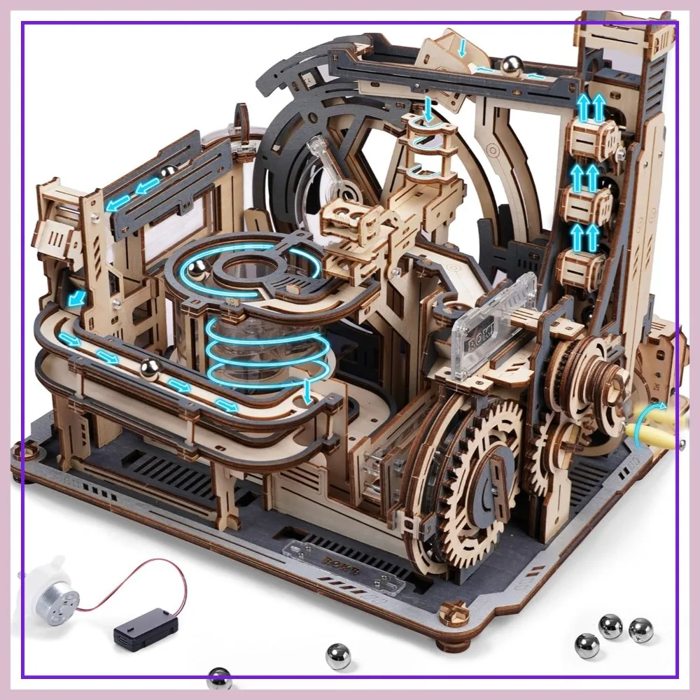 

3D Wooden Marble Run Model to Build - Motorized Spaceport Puzzle for Adults STEM Gift