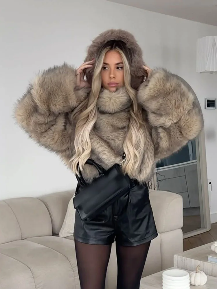 HH Frauen Winter Elegante Lose Langarm Casual Mäntel Frau Hohe Kragen Warme Faux Pelz Pullover Sweatshirts Streetwear