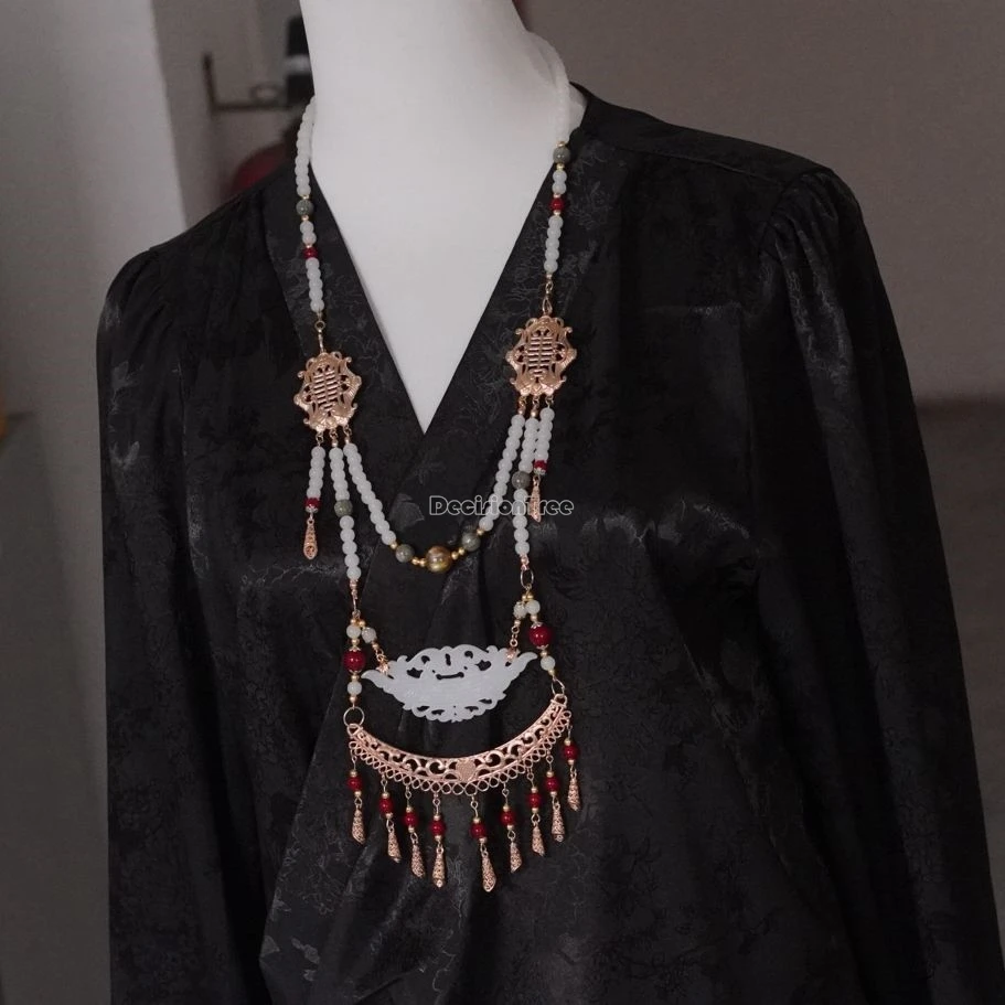 2026 chinese improved traditional national style hanfu accessory long multi-layer design women ancient cosplay hanfu necklace