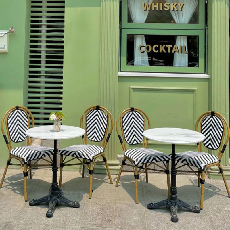 

Internet celebrity outdoor rattan chair, marble dining table, milk tea shop, café table and chair combination, open-air French
