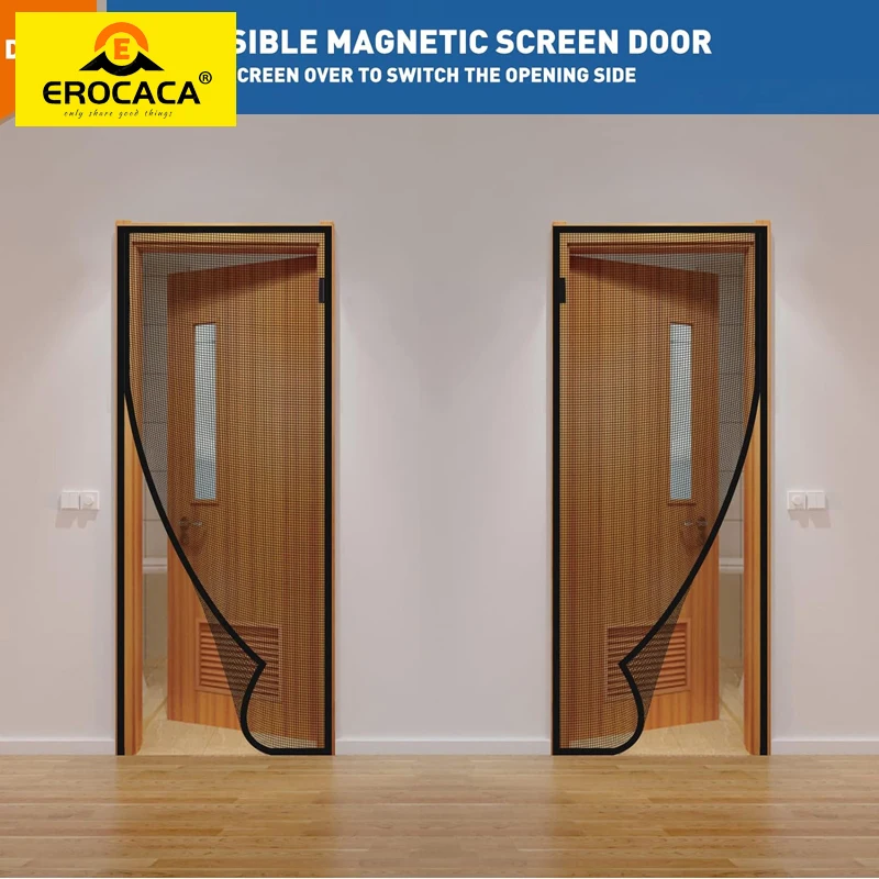 Imagem -03 - Erocaca-tela Magnética Preta da Porta de Tela Pátio de Abertura Lateral Heavy Duty com Totalmente Moldura Cortina de Gancho e Loop Cortina Personalizada