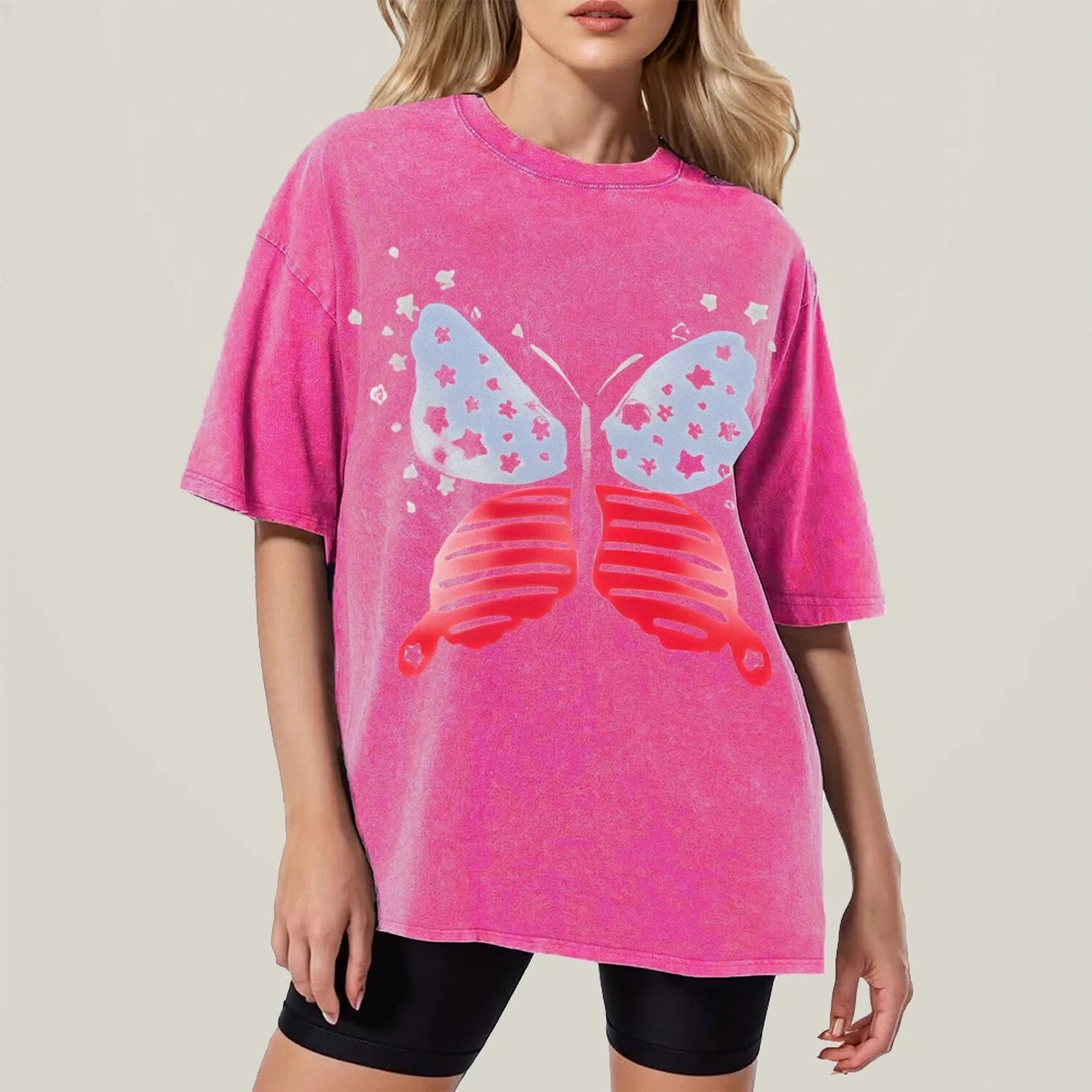 O-Neck Short Sleeve Graphic T Shirts Women Men Unisex Streetwear Vintage Washed Oversized Tee Y2k Clothes 2025 Summer T Shirt