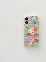 Ancient Grid Pink Strawberry Bear Phone Case For IPhone 16 15 14 13 12 11 Promax X XR XSMAX 7 8 Plus Fashion Minimalism Cover