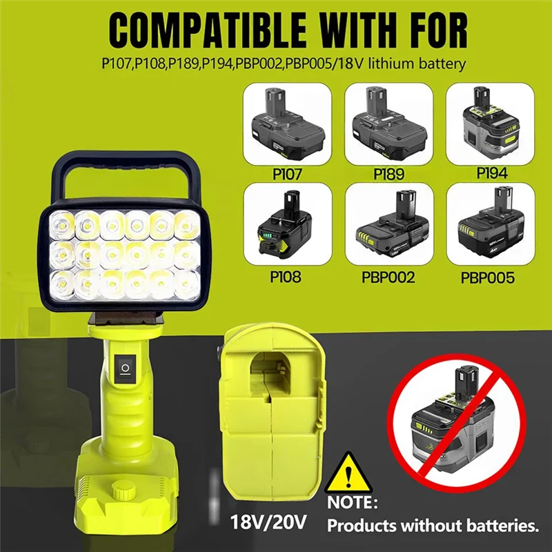 

HLZS-Lanterns Portable 18 LED Work Lights Camping Lamp Torch Spotlight Flashlight Searchlight For Ryobi 18V Lithium Battery