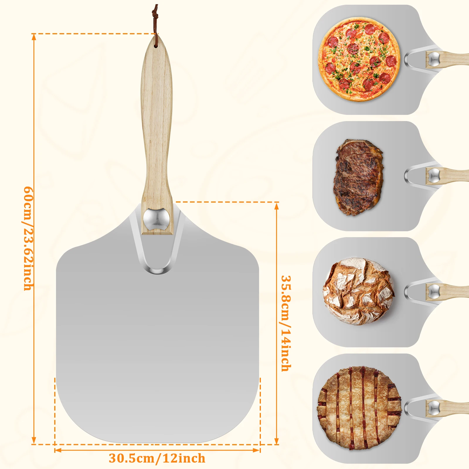Aluminum Pizza Peel Rectangular Pizza Spatula with Wooden Handle Non-Stick Pizza Paddle for Home Kitchen Baking Pastry Tool
