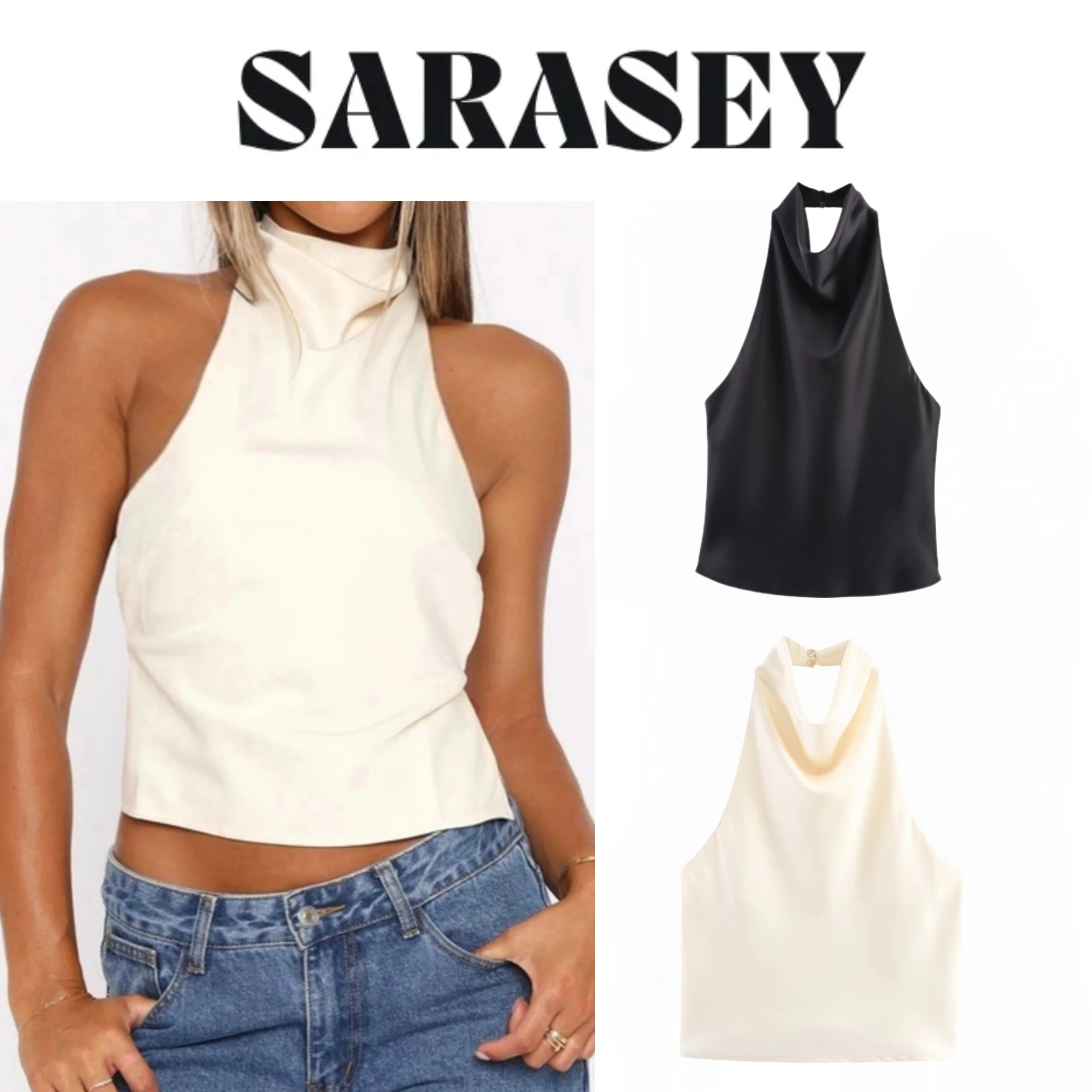 2025 New Elegant Halter Women Spring Summer Sexy Backless High Street Waistcoat Female Female Fashion Solid Halter Neck Tops