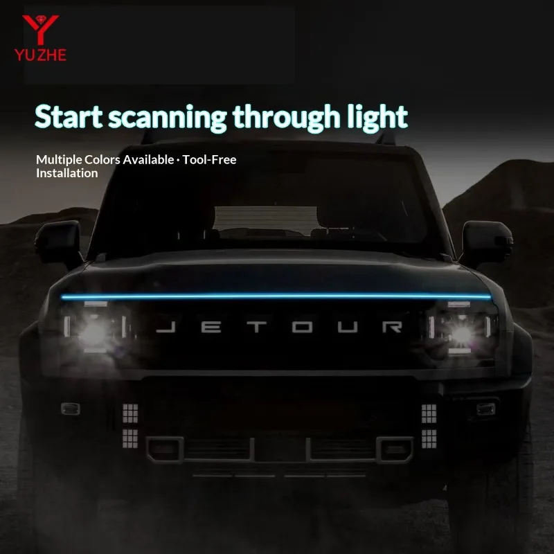 For Jetour T2 Automotive Grille Through Light Hood Light Strip ctivate The Scanning Light bar