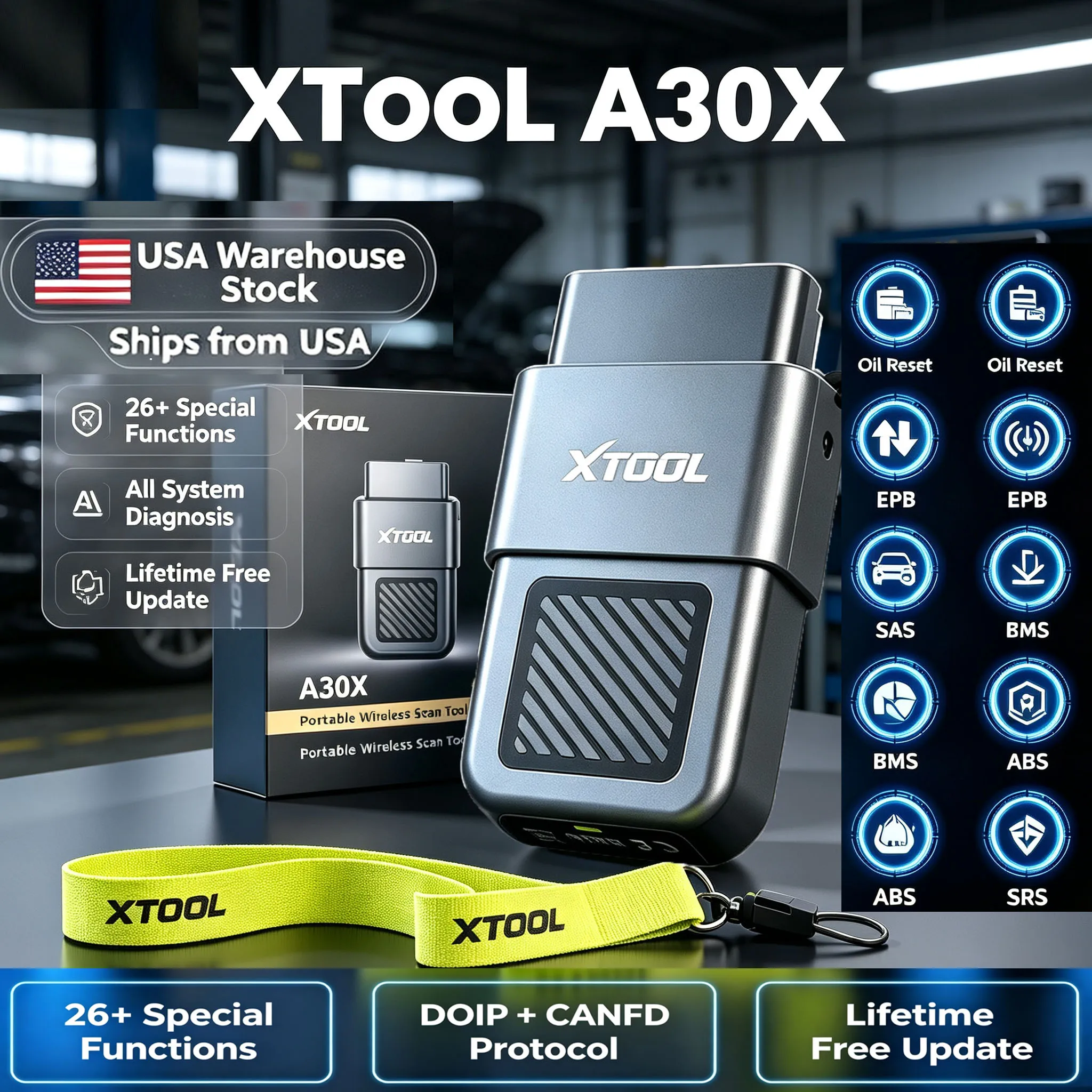 XTOOL Anyscan A30X OBD2 Code Reader  26+ Function  Car Free Update have stock in USA Overseas Warehouse