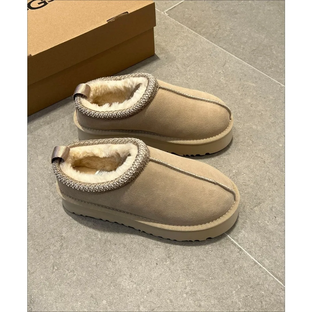 High Quality Winter Women Snow Boots Short Cashmere Warm Thick-soled Shoes Without Heels Wool Half Slippers Women's Cotton Shoes