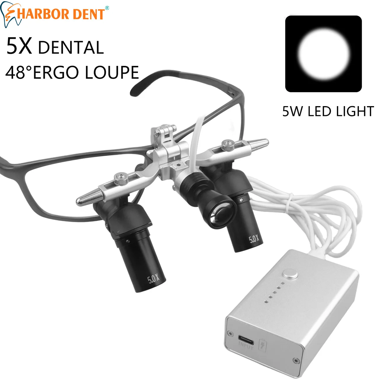 

5 стоматологических 48 ° Ergo Loupes Эргономичные бинокулярные увеличительные стекла 5 Вт Регулируемый прожектор Стоматологические хирургические инструменты
