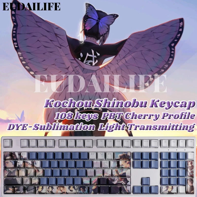 

Anime Kochou Shinobu 108 Key PBT DYE Sublimation Light Transmitting MX Cross Axis Switch Keycap Mechanical Keyboard